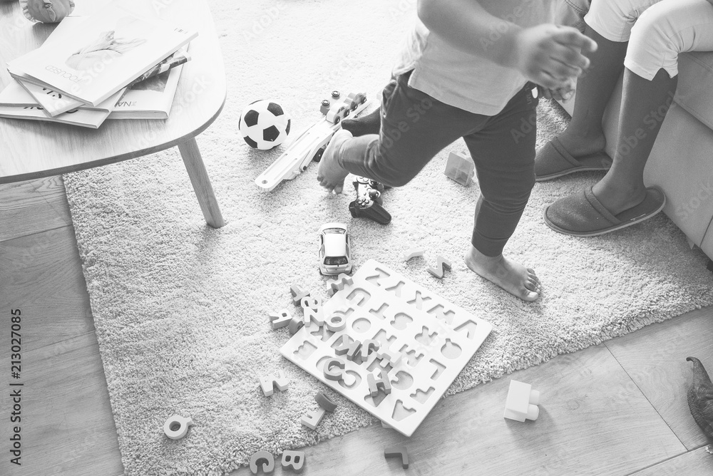 Kids playing with toys in the living room