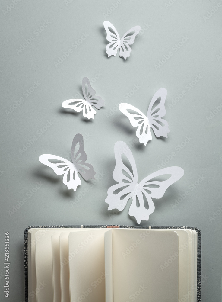 Paper butterflies on open book