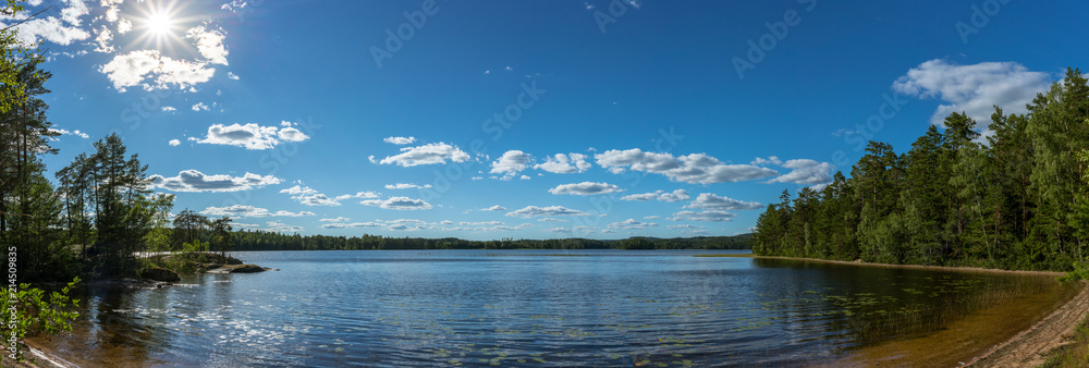 Panorama of a lake in Sweden at a beautiful summer day, Eksjö region