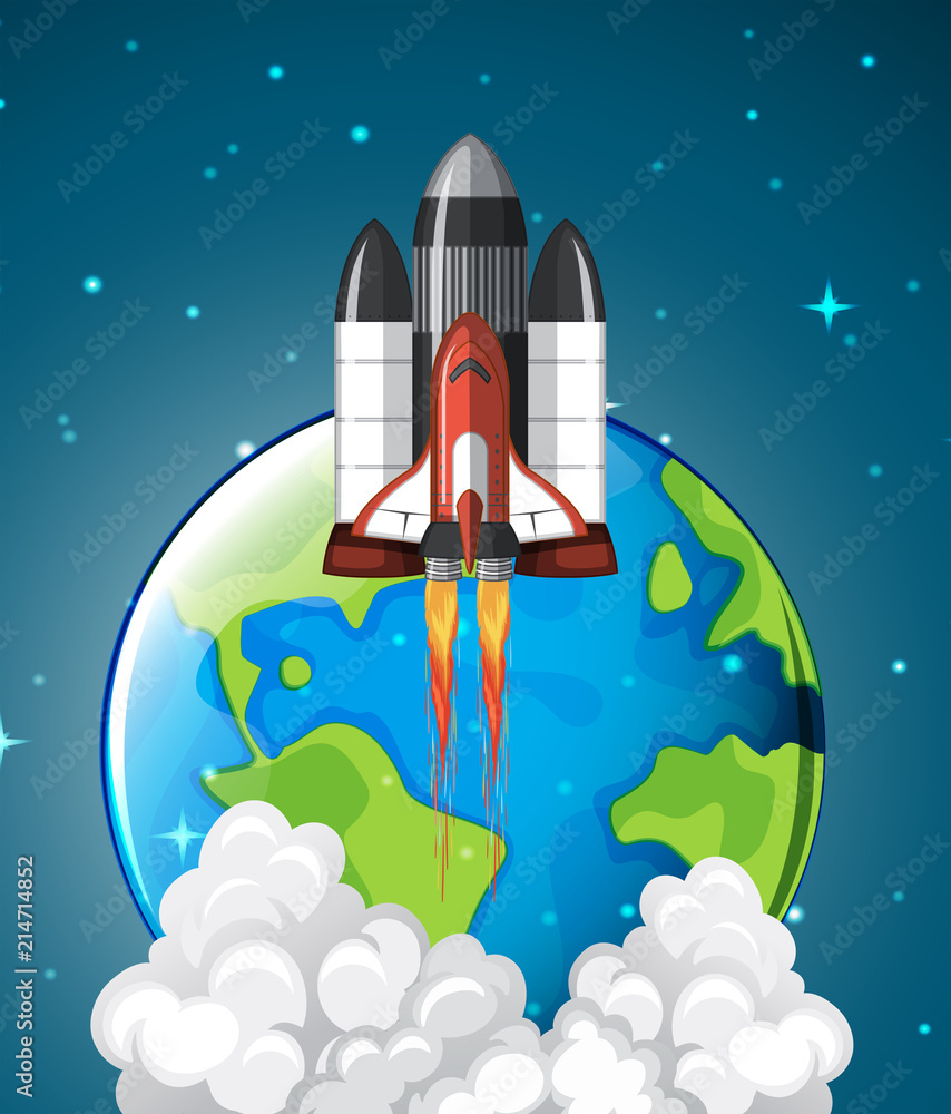 A space shuttle rocket leaving earth