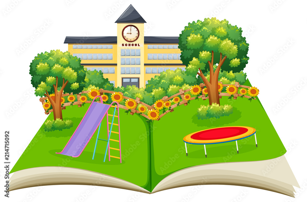 Scene of a school yard pop up book
