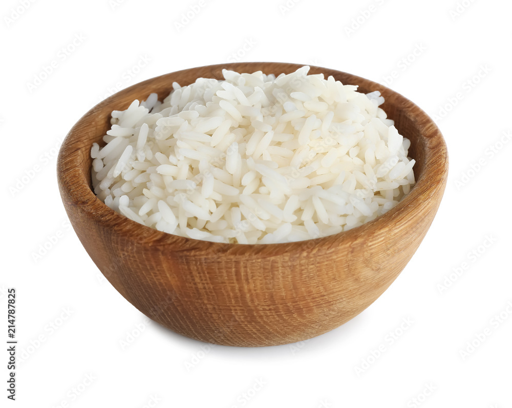白底现煮米饭木碗