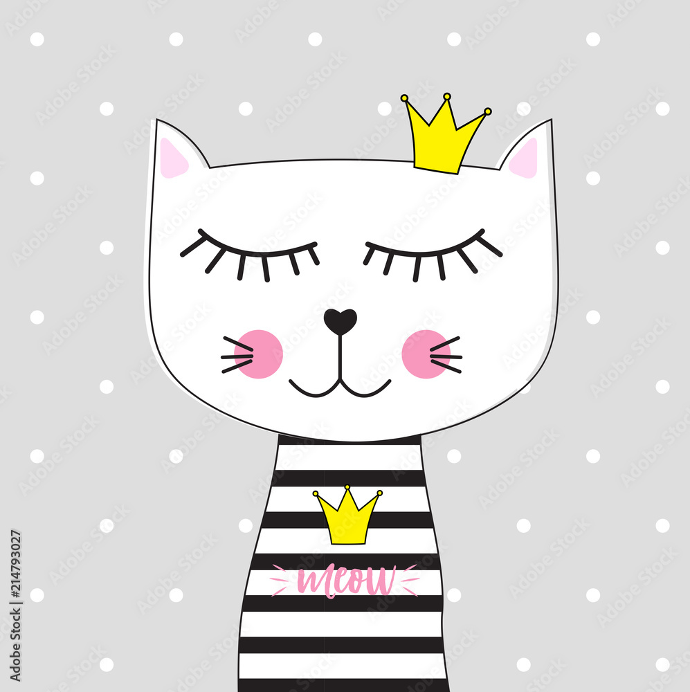 小可爱猫公主矢量插图