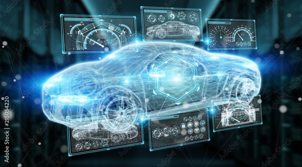 现代数字智能汽车界面3D渲染
