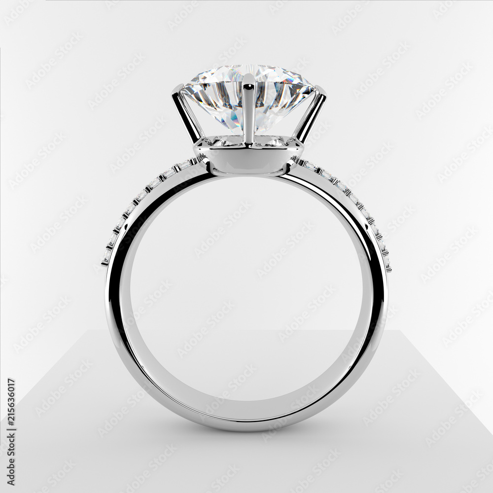 隔离在白色背景上的3D钻石戒指。