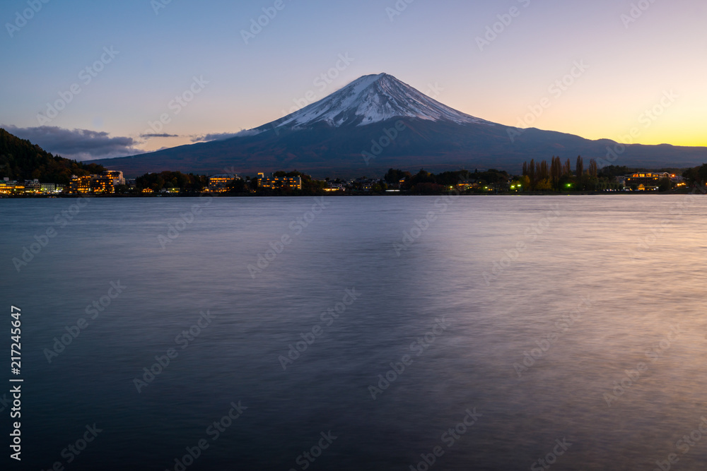 Mt Fuji in sunset twilight, Japan.