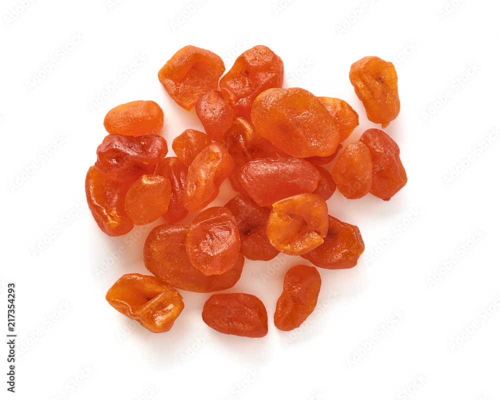 Dried orange kumquat isolated on white background. Top view.