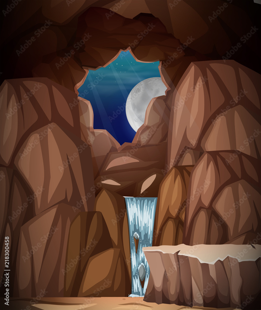 A cave at night time