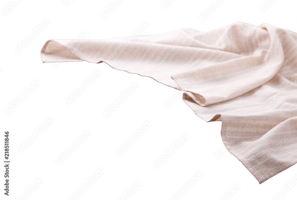 白色背景上的白色亚麻桌布或餐巾
