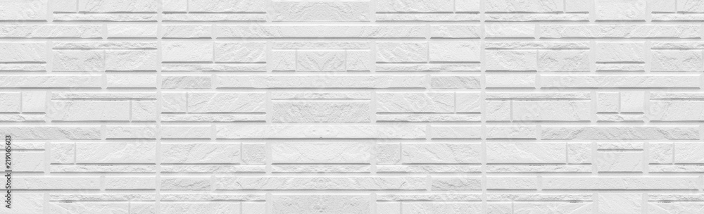 白色现代石砖墙背景和图案全景