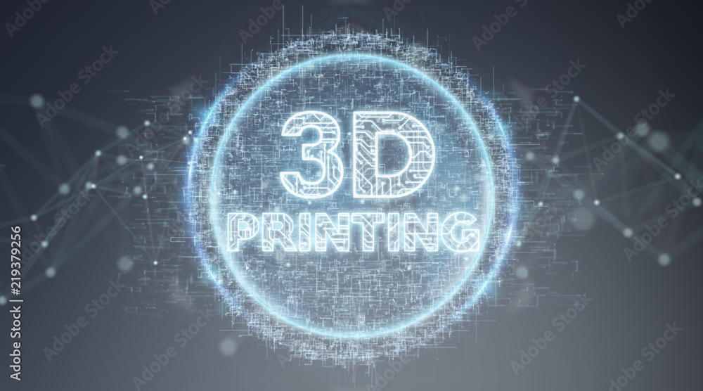 3D打印数字文本全息图背景3D渲染