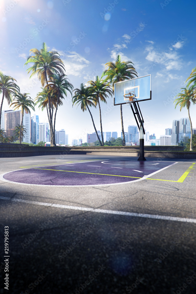 街头篮球场3D插图