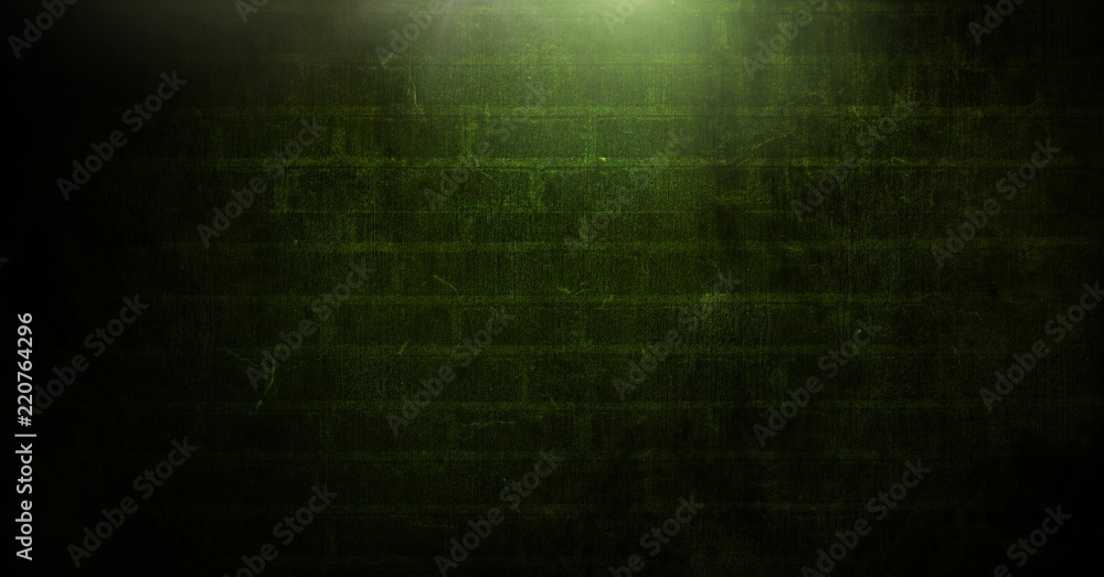 绿色砖墙背景上的微光