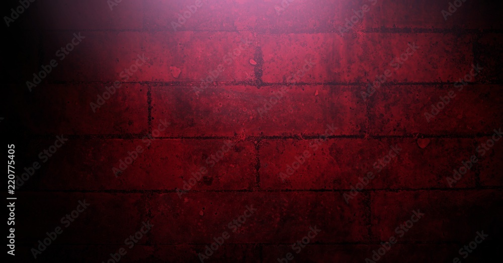 红色砖墙背景上的Vignette和灯光