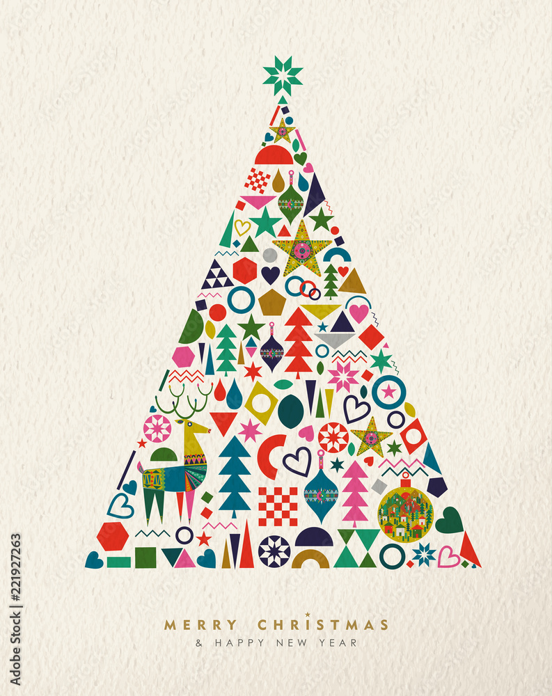 圣诞和新年复古几何图标树