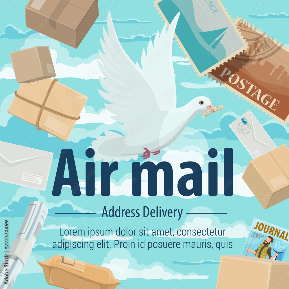 Air mail address delivery pigeon, letters, parsels
