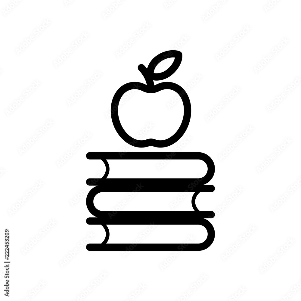 书本上的苹果图标。知识标识。