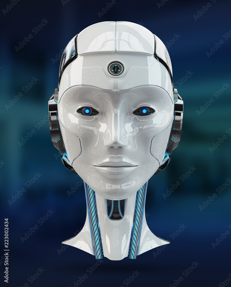 赛博格头部人工智能3D渲染