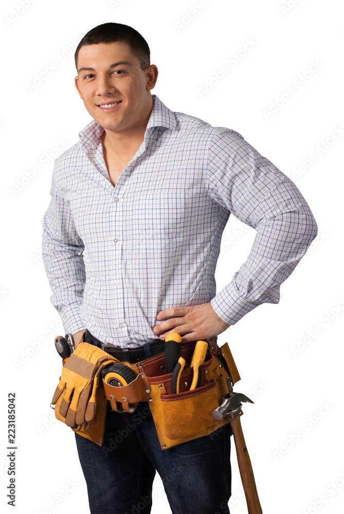 Building Contractor Standing with Hands on Hips - Isolated