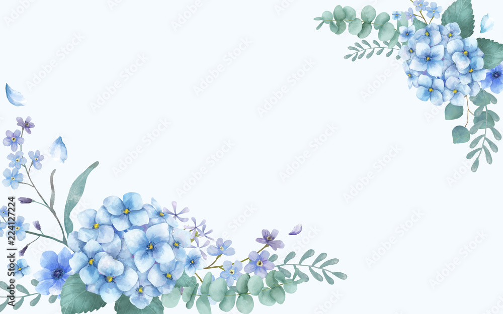 带花朵的蓝色主题贺卡