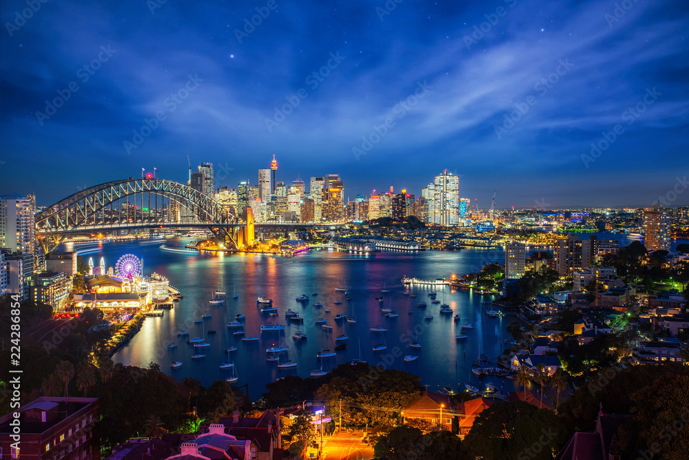 悉尼海港和悉尼市桥梁全景