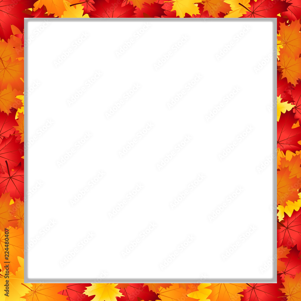 矢量方形相框，白色背景上有秋天落叶，带有复制空间