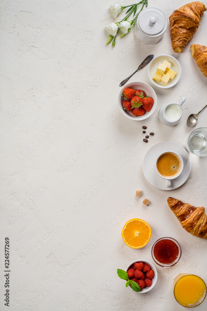 Continental breakfast captured from above
