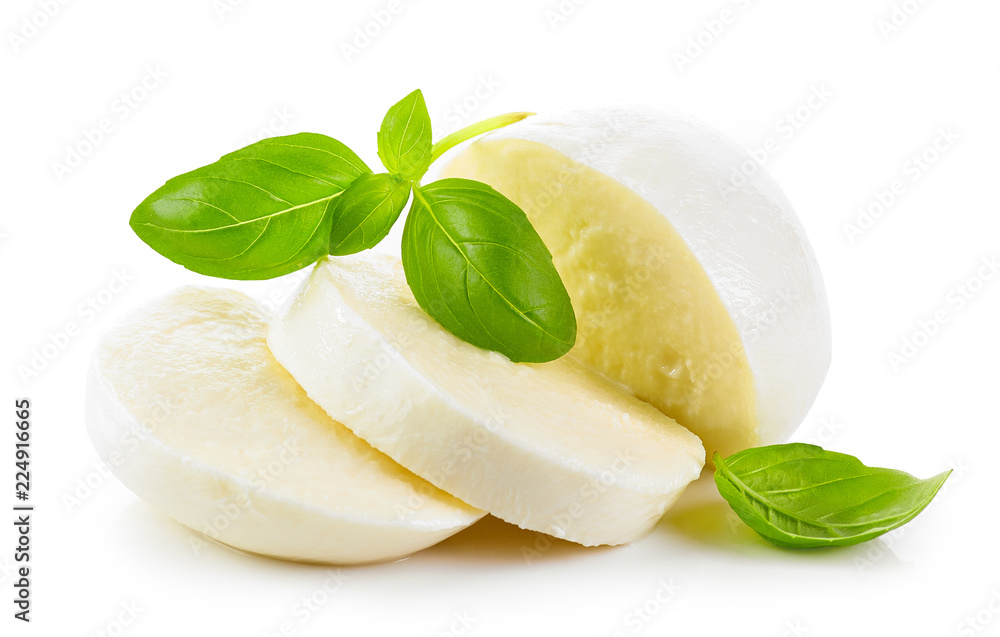 Mozzarella cheese on white background