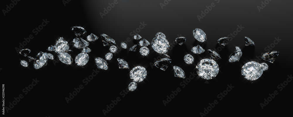 钻石组置于黑暗背景下的3D渲染