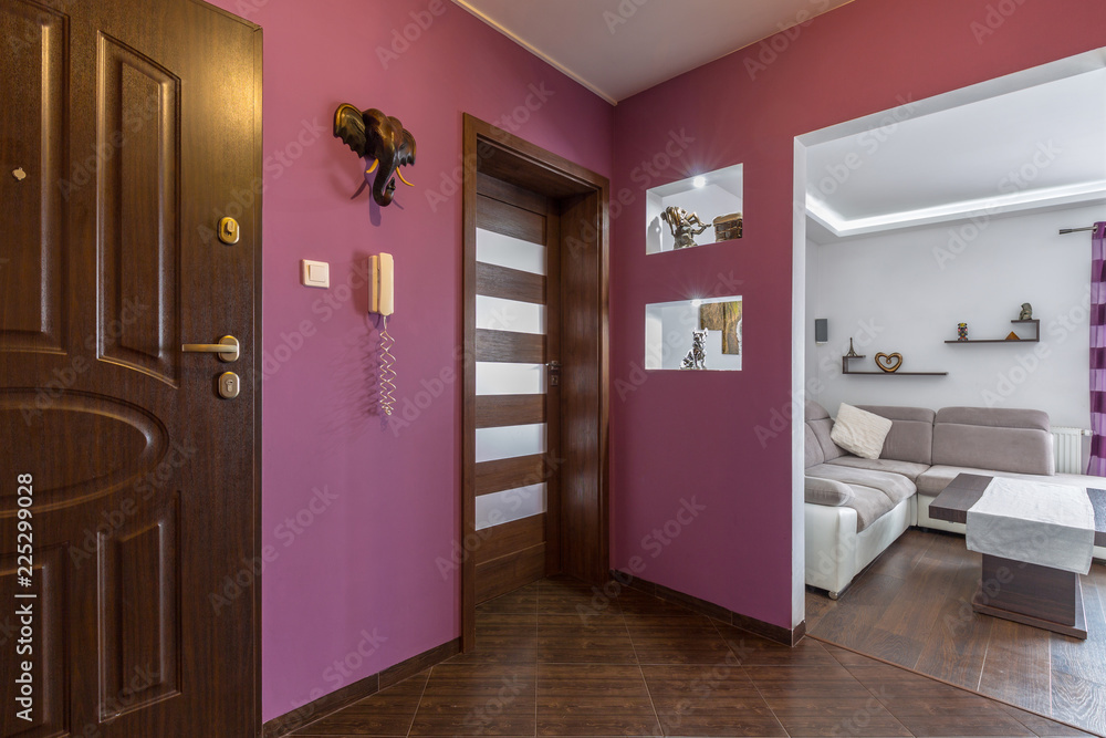 公寓内的紫色大厅内部