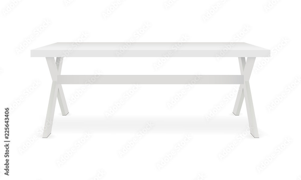 白色餐桌模型-正视图。矢量插图