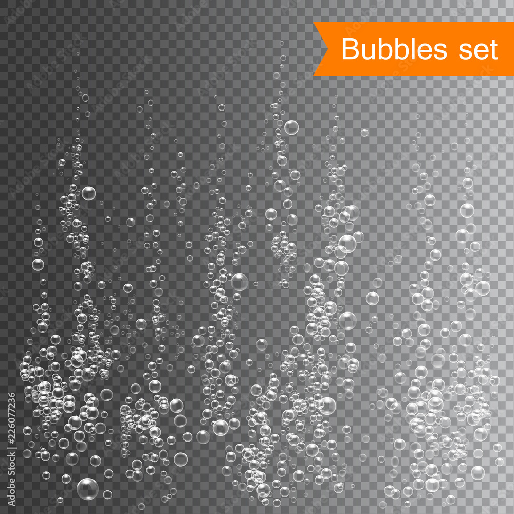 透明背景上的水下气泡矢量插图