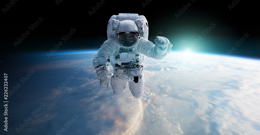 宇航员漂浮在太空中，美国国家航空航天局提供的这张图像的3D渲染元素
