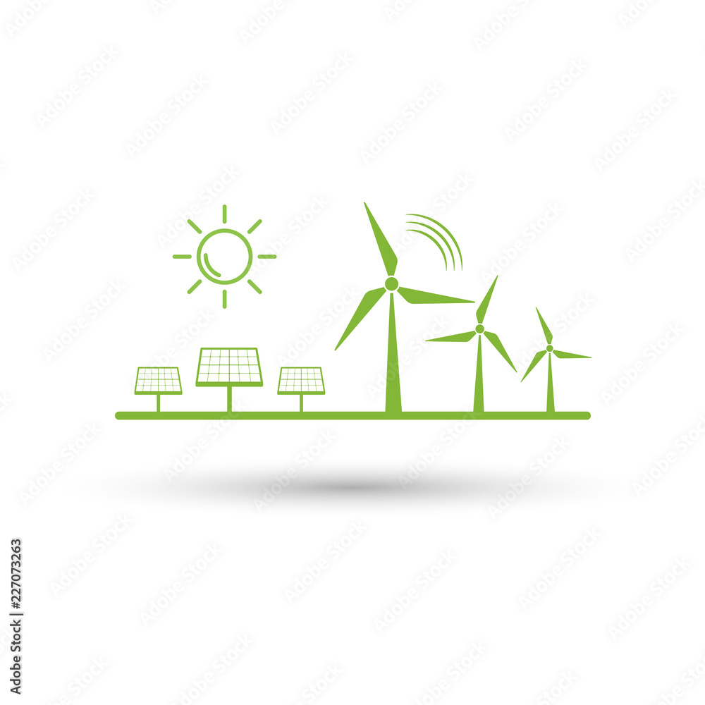 生态能源和可再生概念，带有可持续发展的平面设计图标，Vector illuatio