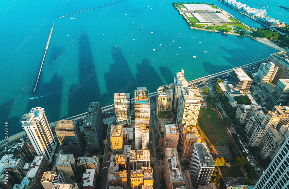 芝加哥城市景观，俯瞰密歇根湖