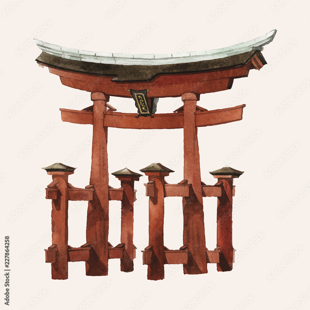 日本Torii门由水彩绘制