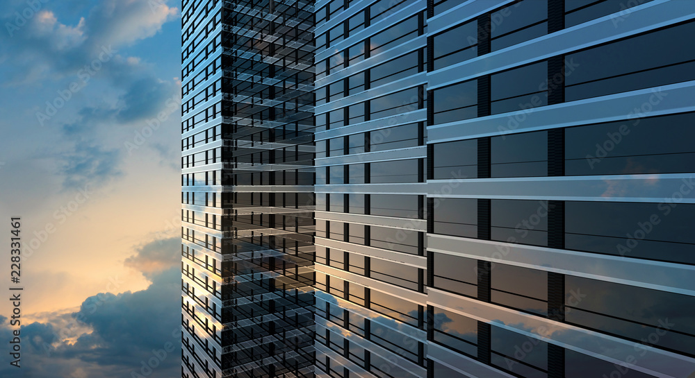 现代建筑办公与蓝天背景