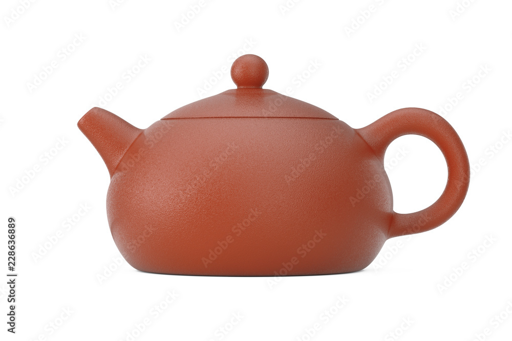 棕色中国传统粘土茶壶。3d渲染