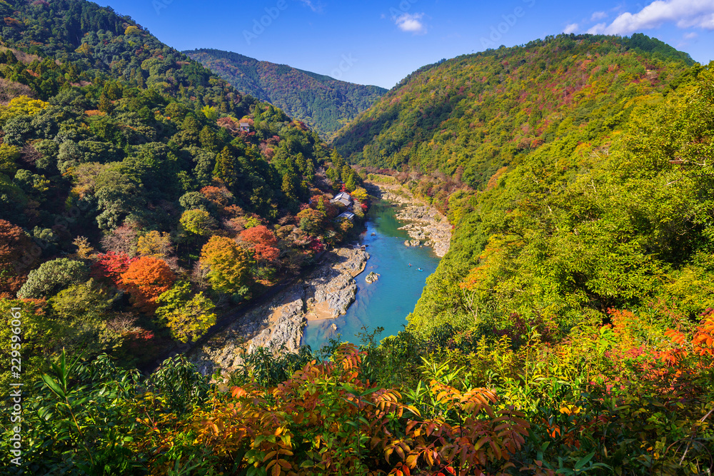 日本荒山视点和鹤津河的秋天