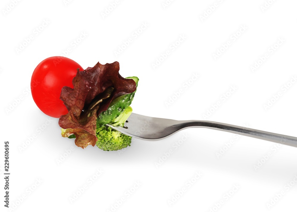 叉子上的新鲜蔬菜