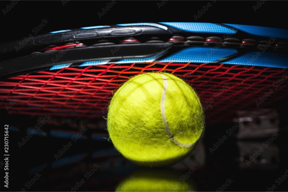 Tennis game. Tennis ball and racket on