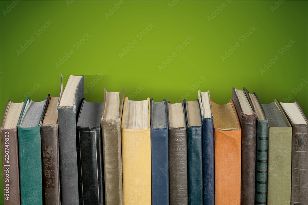 Colorful books collection, close-up view
