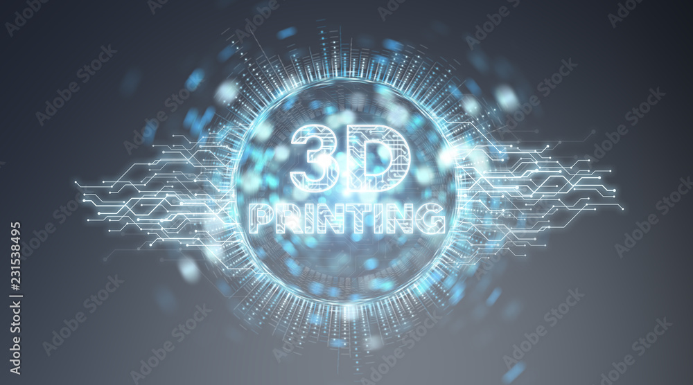 3D打印数字文本全息图背景3D渲染