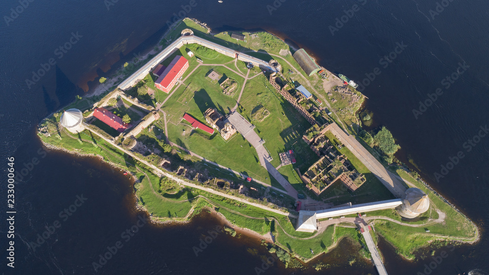 Aerial top view on fortress Oreshek