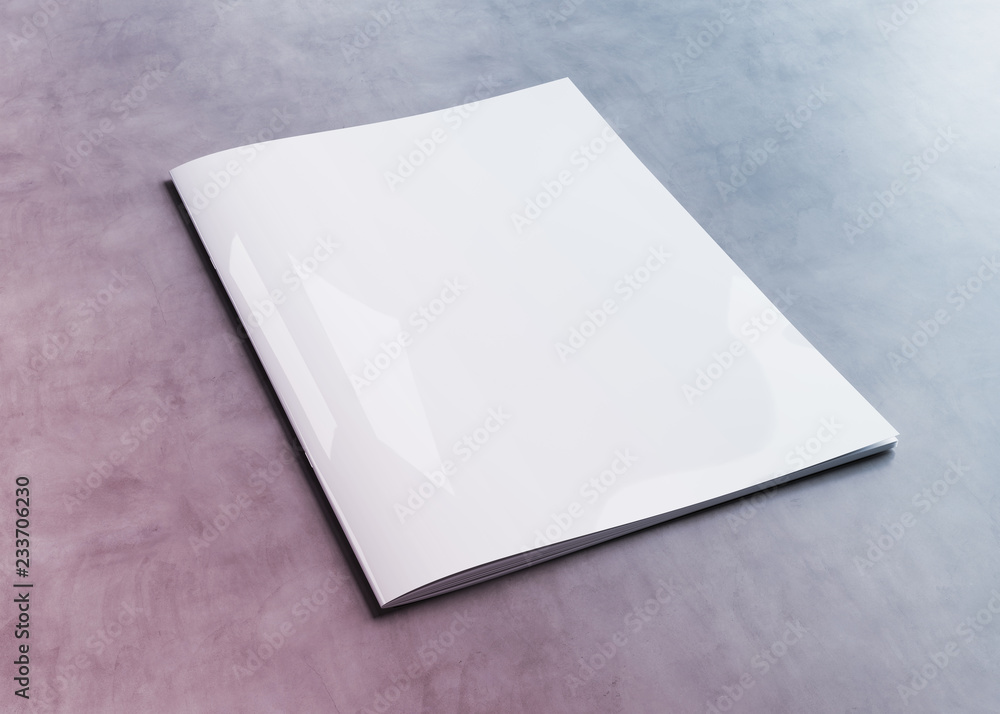 混凝土三维渲染上的白色杂志封面实物模型