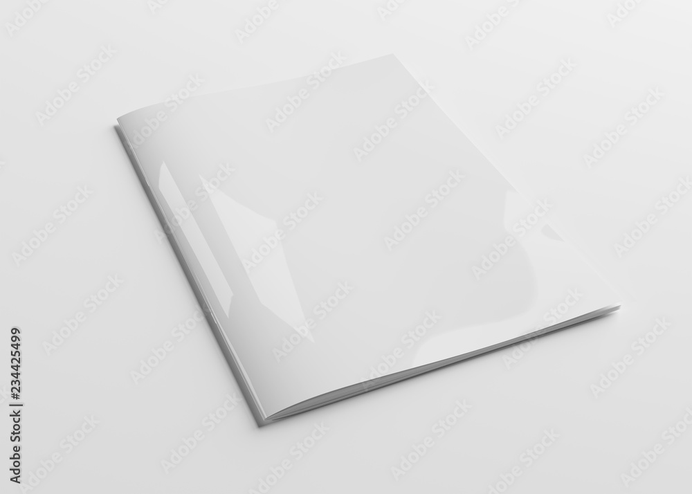 白色3d渲染上的独立白色杂志封面实物模型