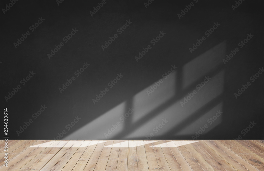 木地板空房间里的黑墙