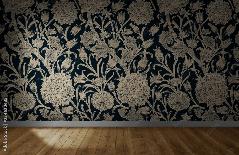 木地板空房间里的花卉壁纸