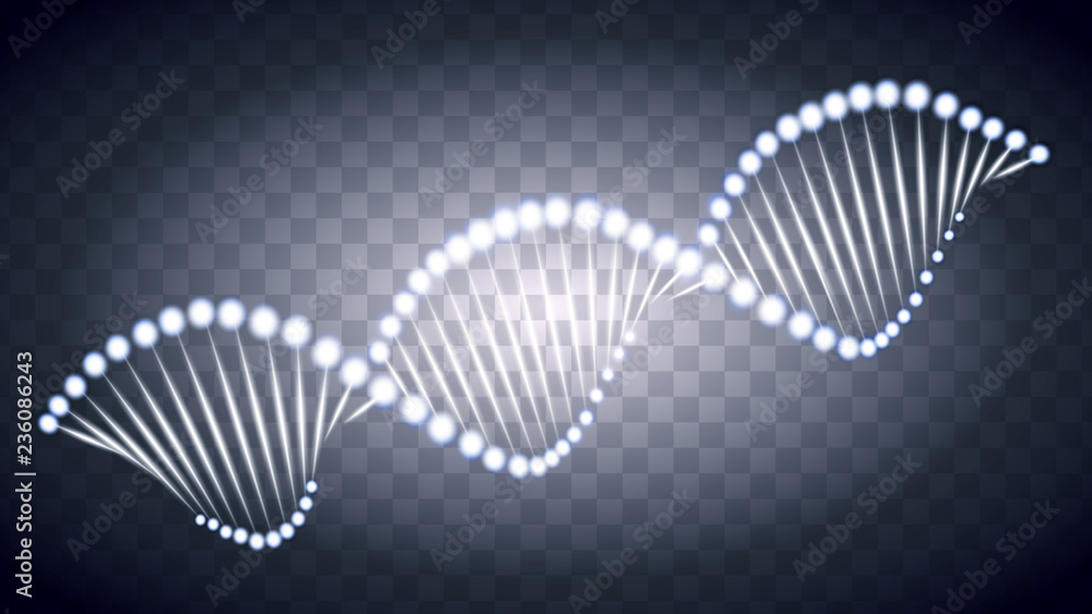 载体DNA光迹效应。黑色透明背景上的发光螺旋波线。