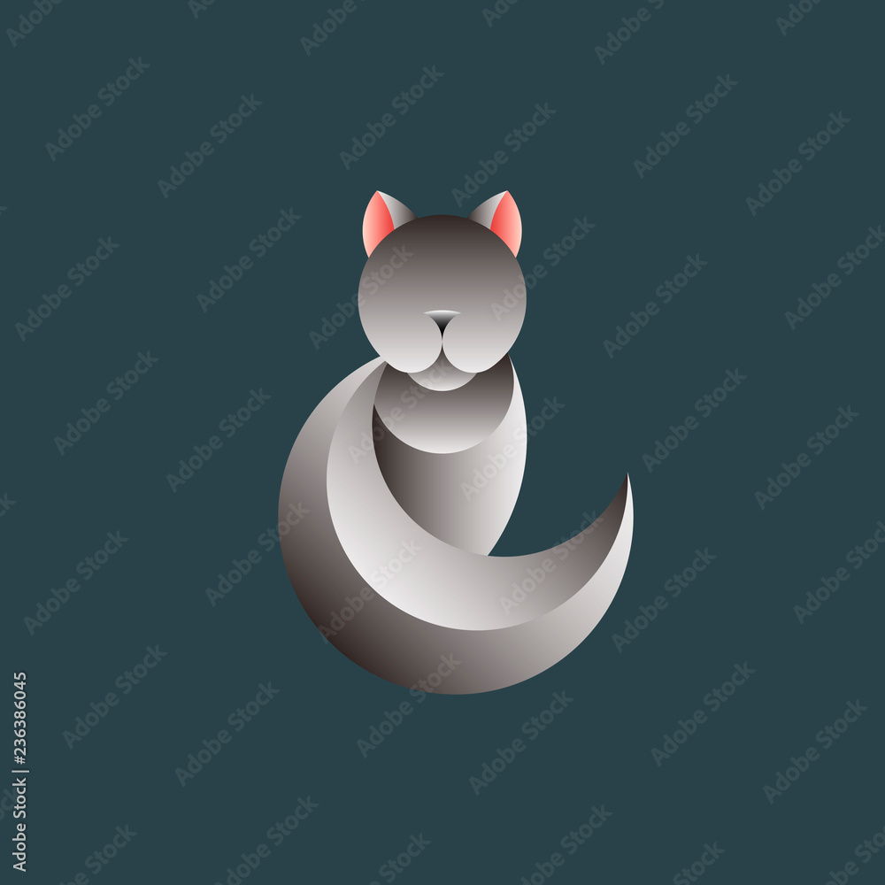 Gray cat geometrical animal design vector
